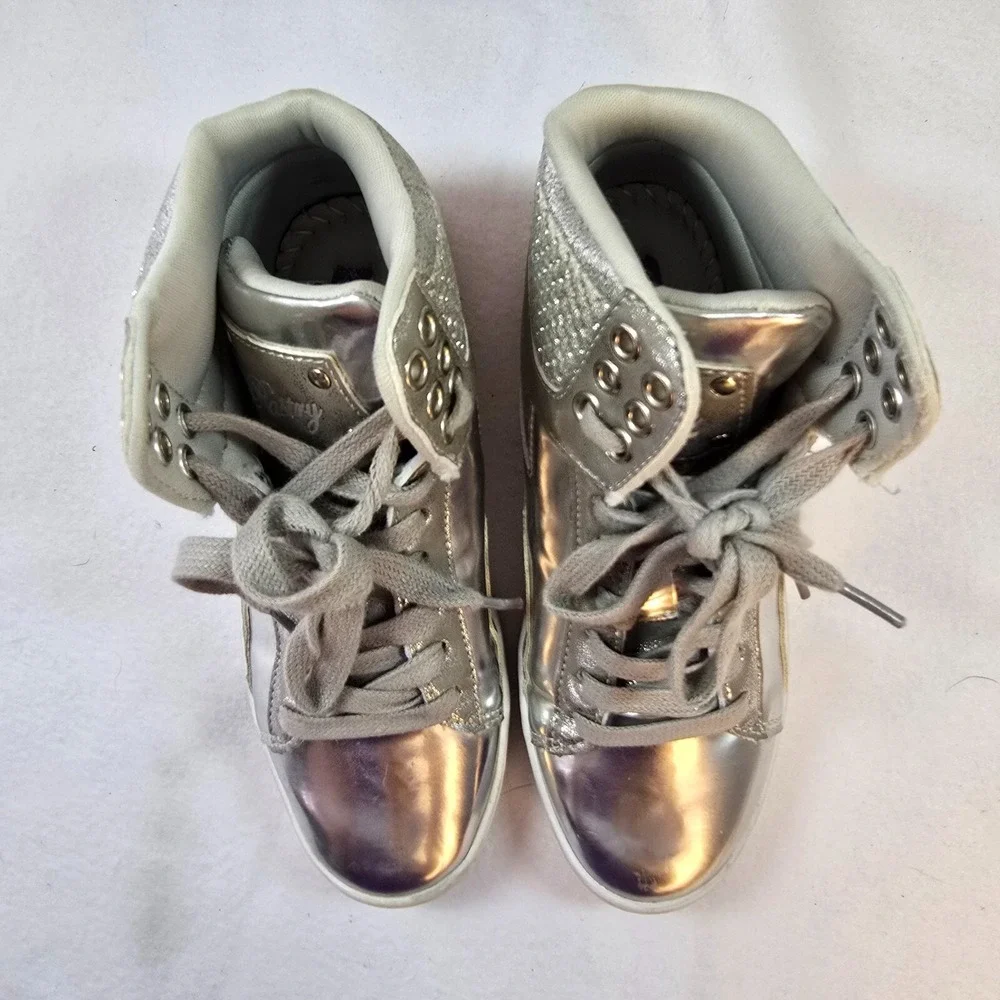 Y2K Pastry Glam Glitter High Top Sneaker Silver Metallic Dance Hip Hop Women 5.5